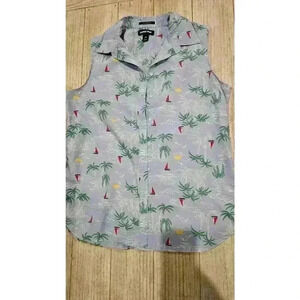 Lands End Women's Sailboat Print Blue Sleevelss Top Size 14